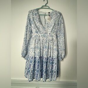 Japna Blue and White Ruffled Tiered Sundress